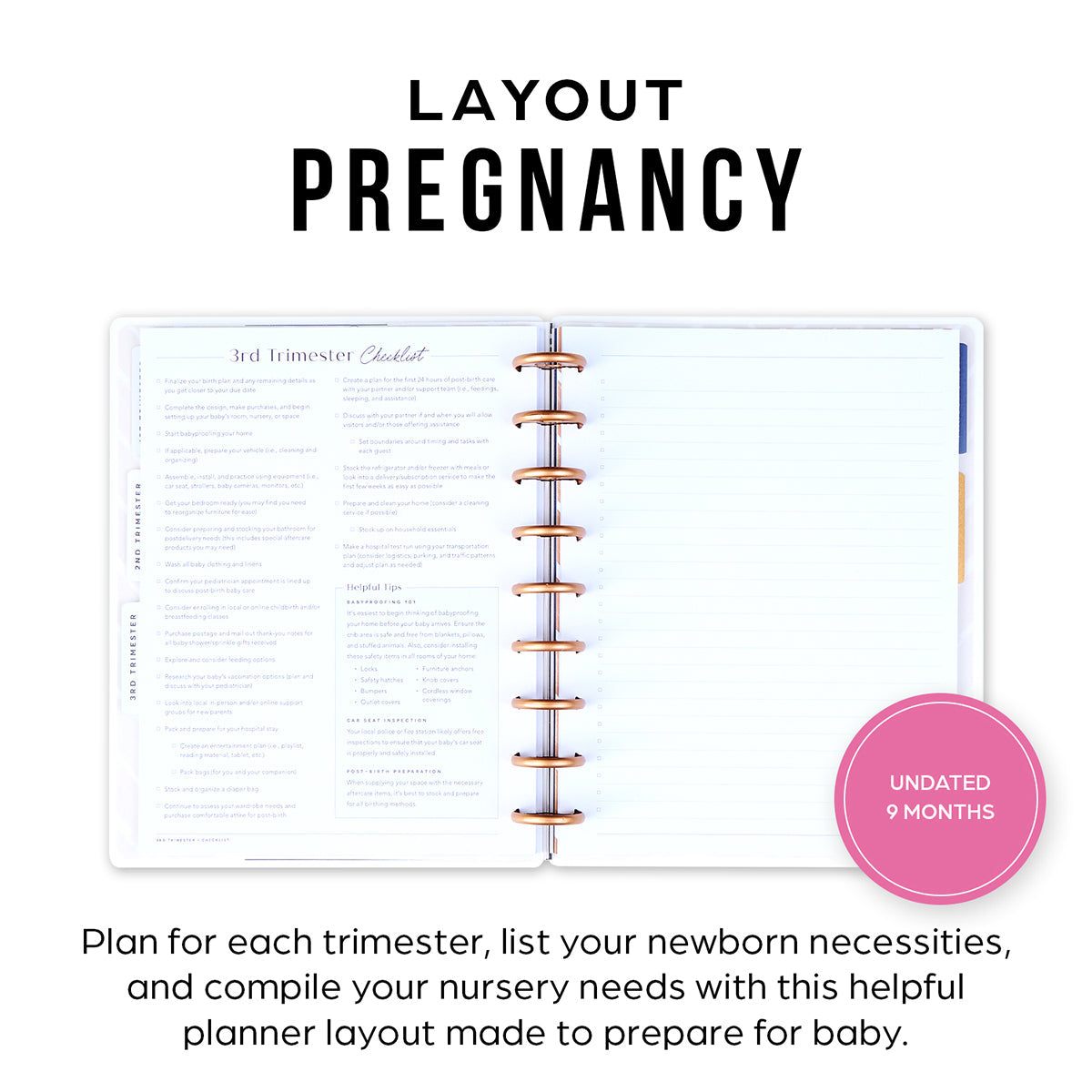 Undated Baby on the Way Pregnancy Planner - Classic Pregnancy Layout - 9 Months