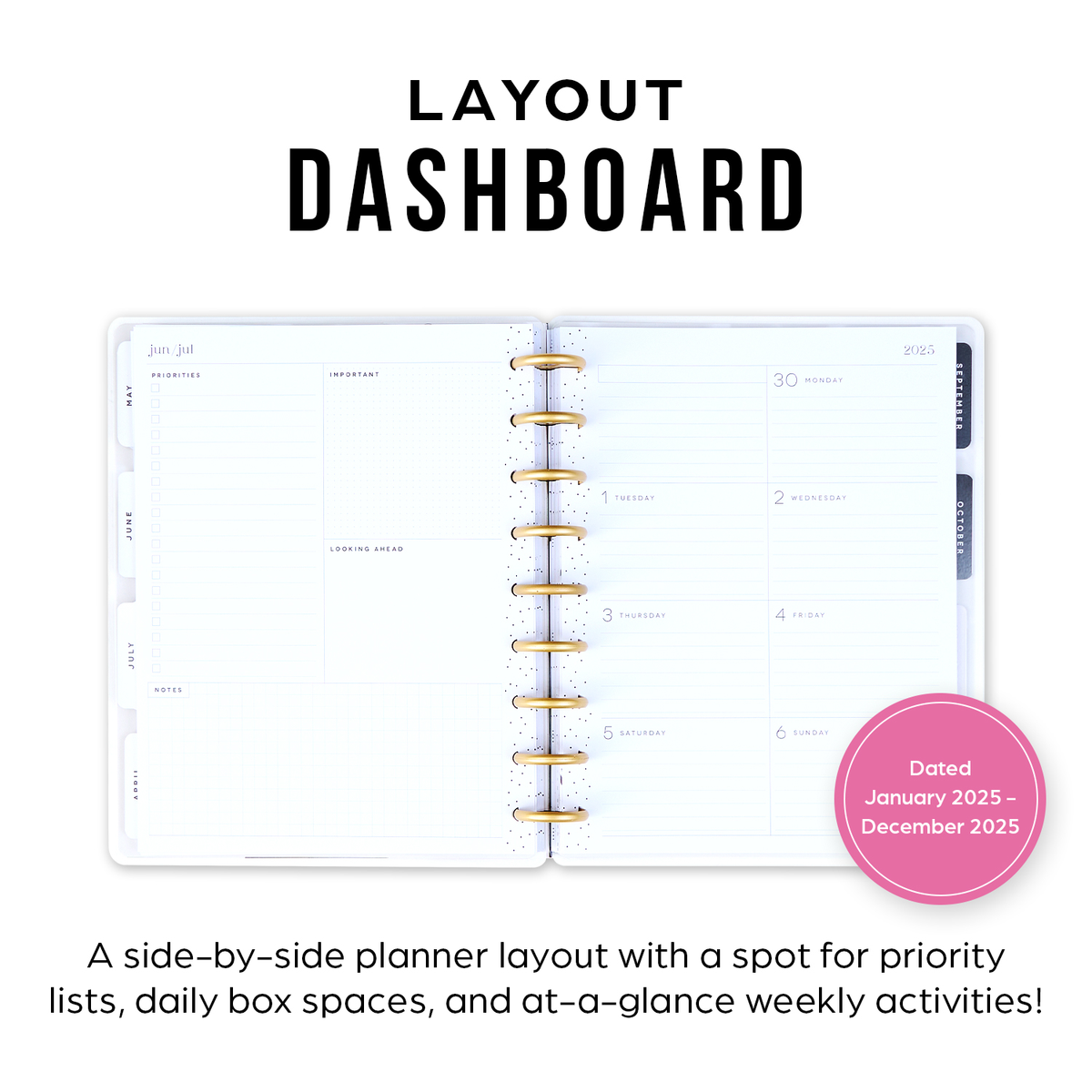 2025 DELUXE Desert Rose Planner - Classic Dashboard Layout - 12 Months