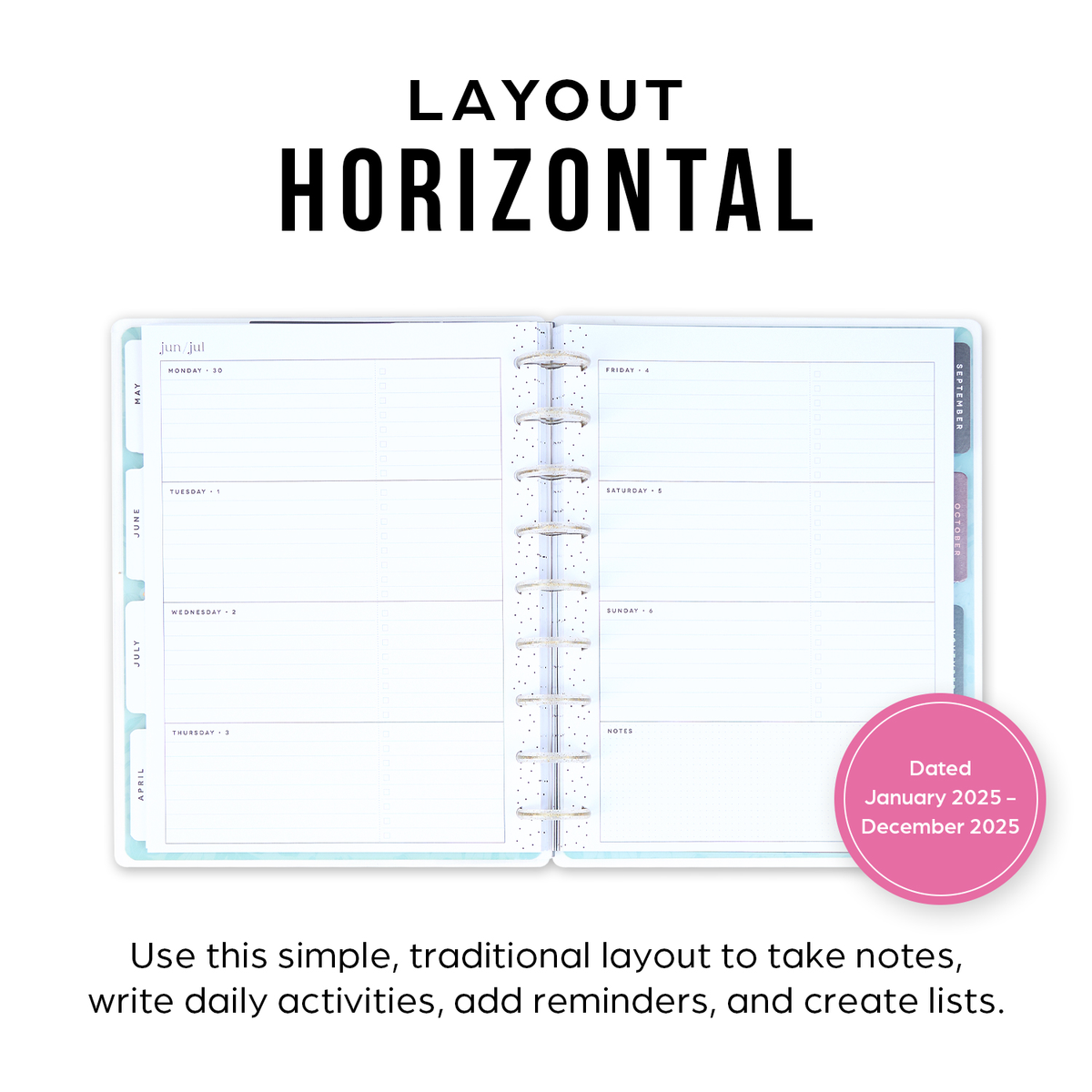 2025 Desert Rose Planner - Classic Horizontal Layout - 12 Months