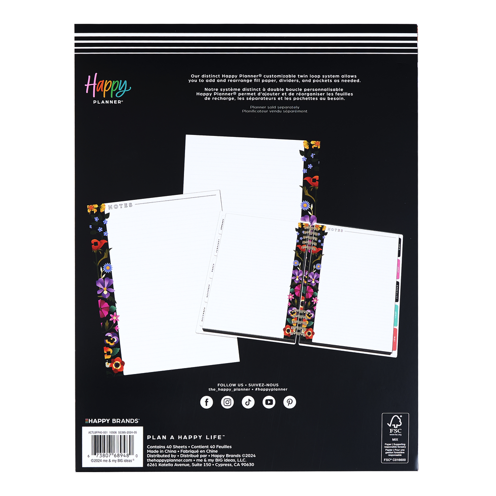 Radiant Garden - Dotted Lined Big Customizable Spiral Planner Filler Paper - 40 Sheets