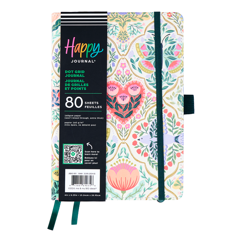 Folk & Flora - Bullet Dot Grid Happy Journal - 80 Sheets - 160 GSM Paper