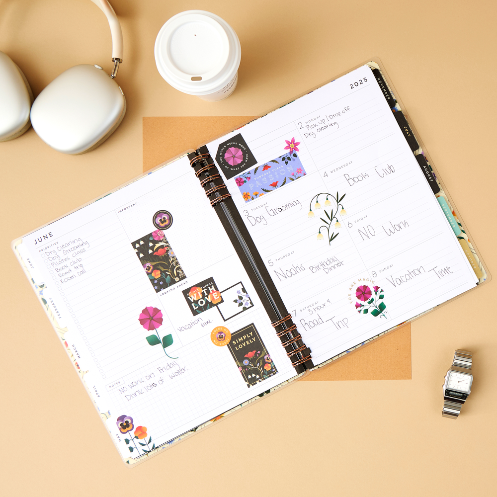 2025 Radiant Garden Customizable Spiral Planner - Big Dashboard Layout - 12 Months