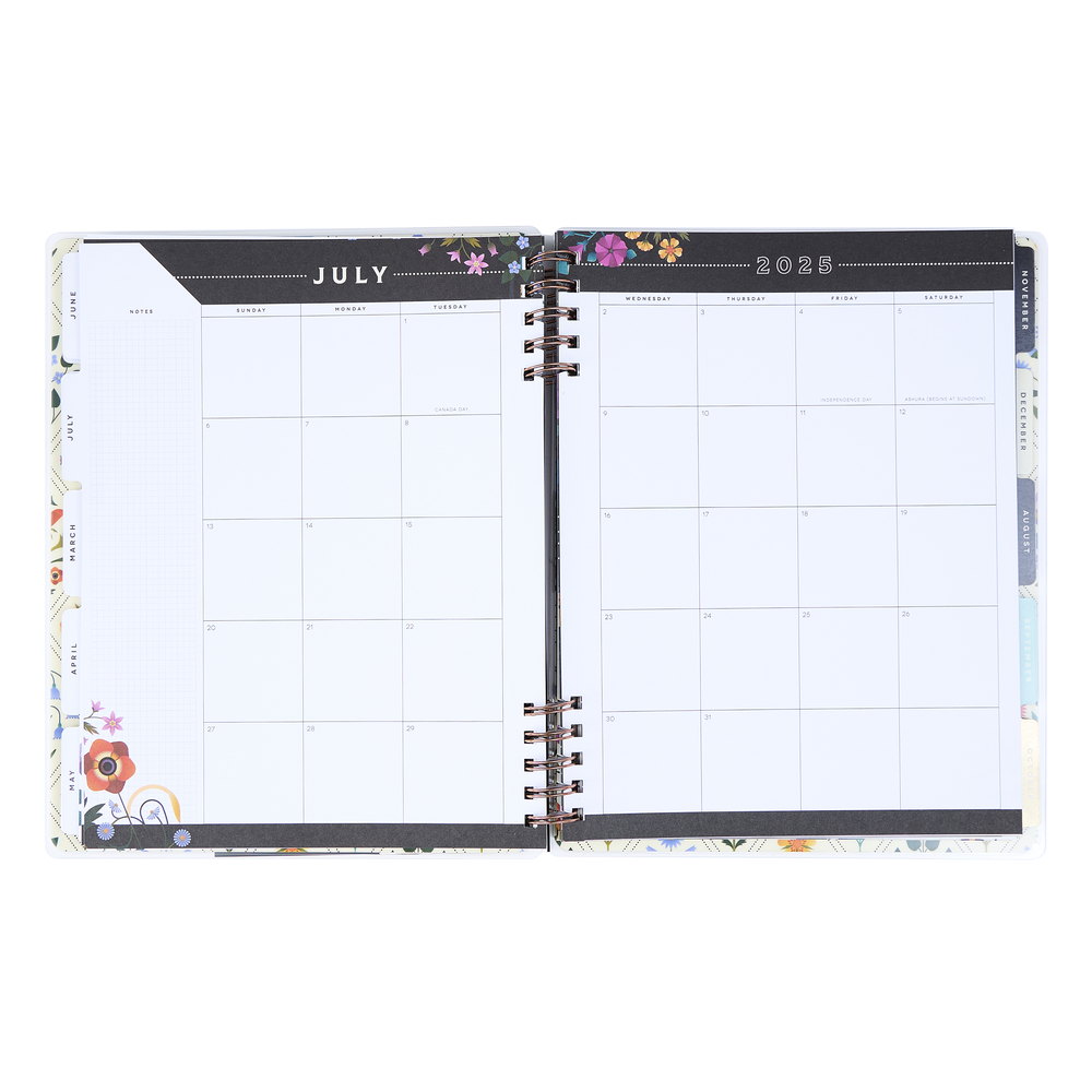 2025 Radiant Garden Customizable Spiral Planner - Big Dashboard Layout - 12 Months