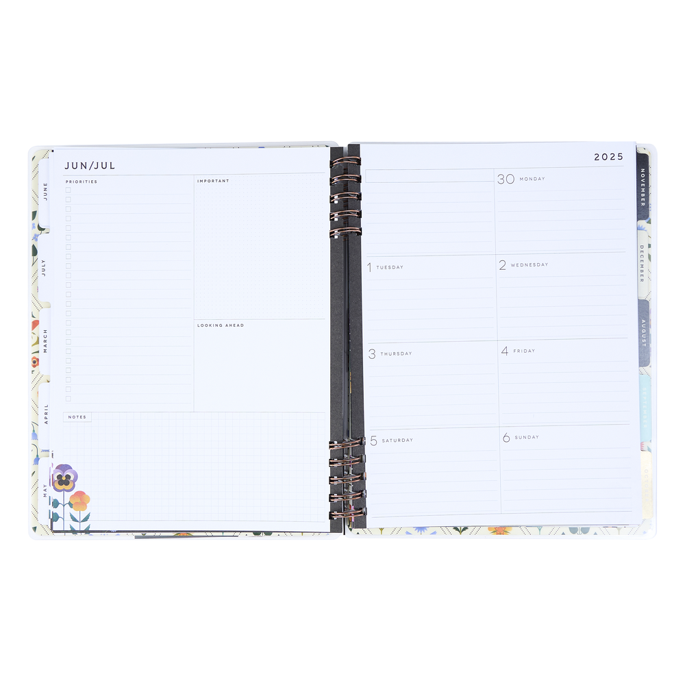 2025 Radiant Garden Customizable Spiral Planner - Big Dashboard Layout - 12 Months