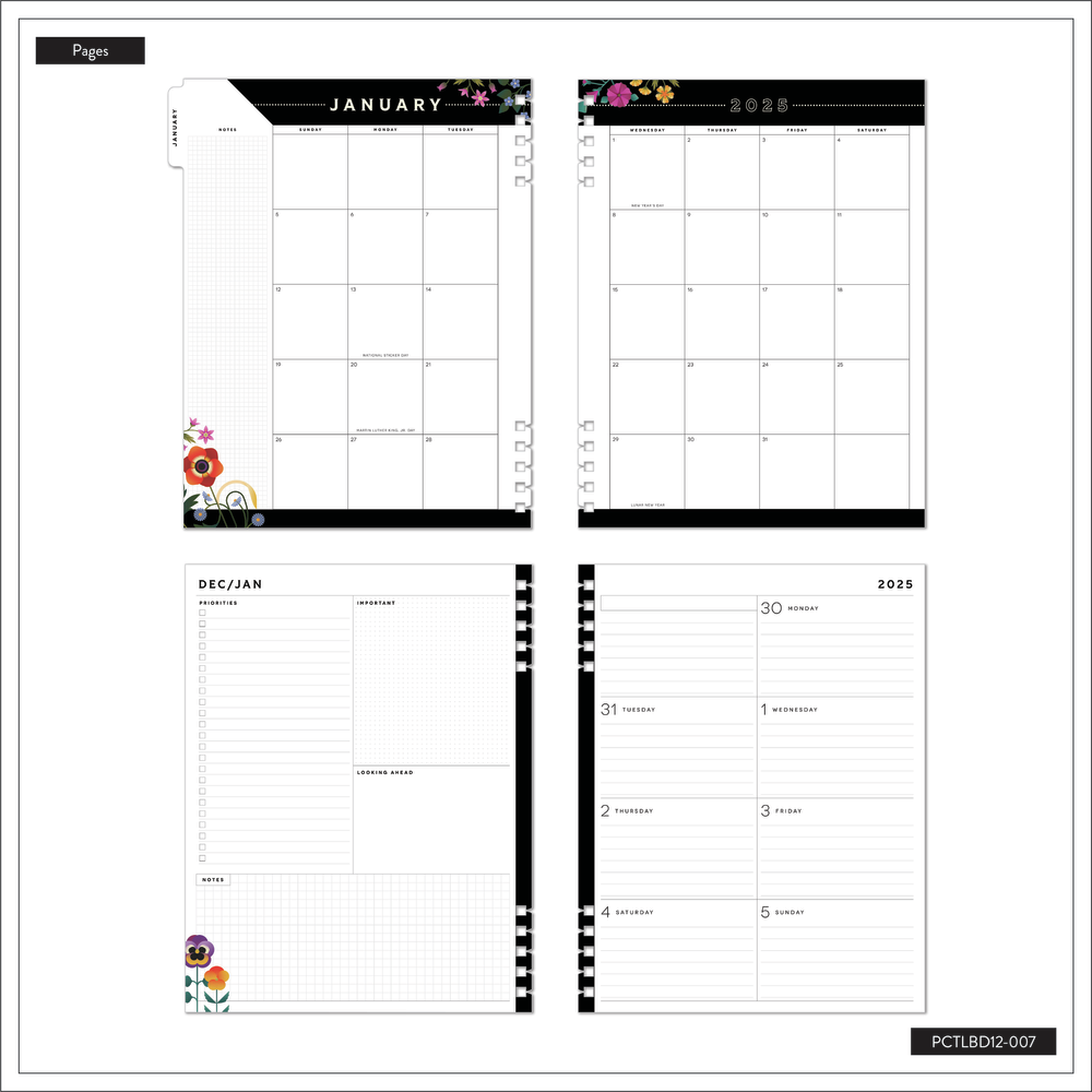 2025 Radiant Garden Customizable Spiral Planner - Big Dashboard Layout - 12 Months