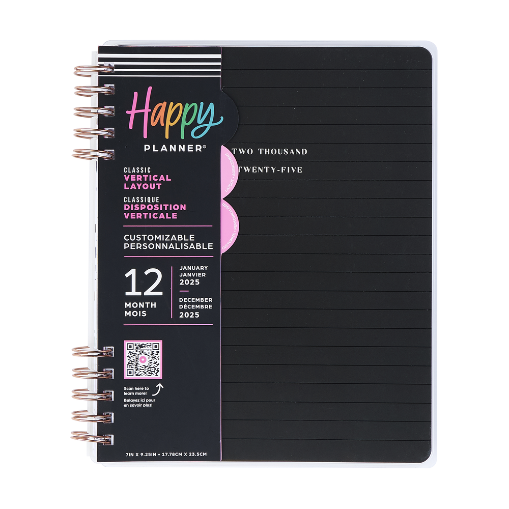 2025 Sketchy Florals Customizable Spiral Planner - Classic Vertical Layout - 12 Months