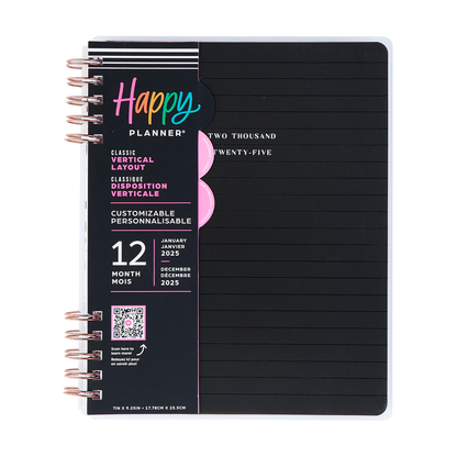 2025 Sketchy Florals Customizable Spiral Planner - Classic Vertical Layout - 12 Months