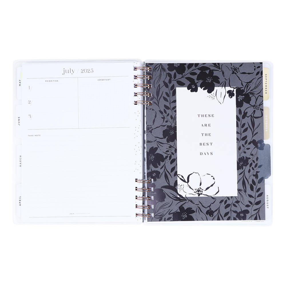 2025 Sketchy Florals Customizable Spiral Planner - Classic Vertical Layout - 12 Months