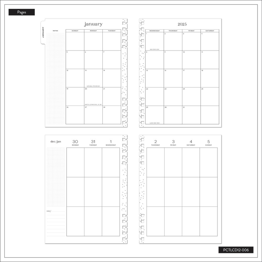 2025 Sketchy Florals Customizable Spiral Planner - Classic Vertical Layout - 12 Months