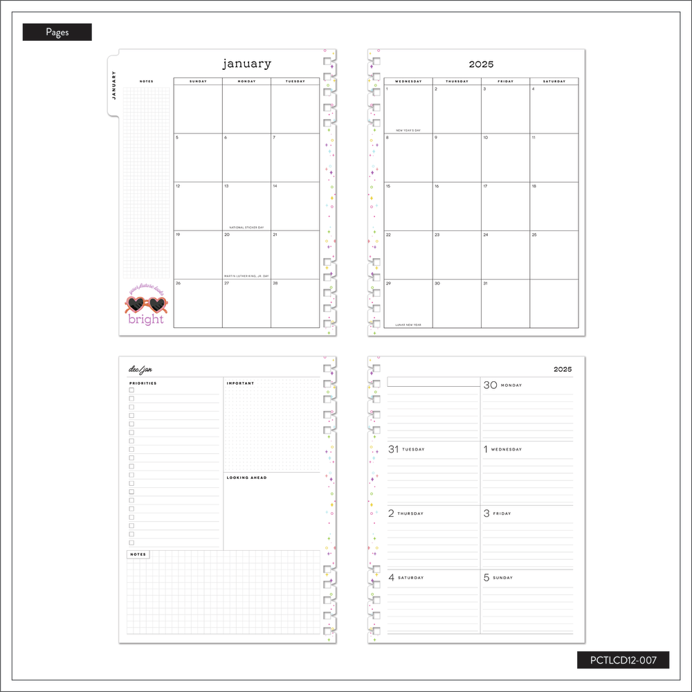 2025 Seasons of Joy Customizable Spiral Planner - Classic Dashboard Layout - 12 Months