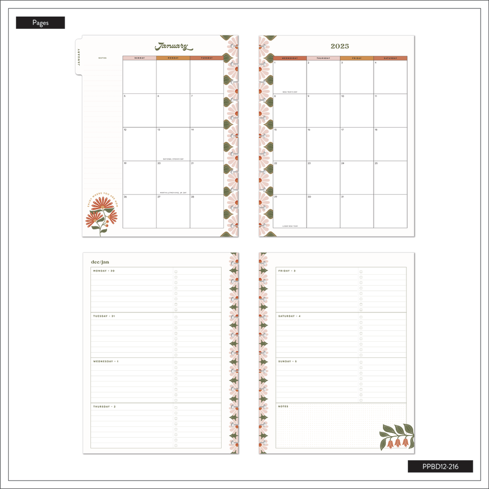 2025 Desert Rose Planner - Big Horizontal Layout - 12 Months