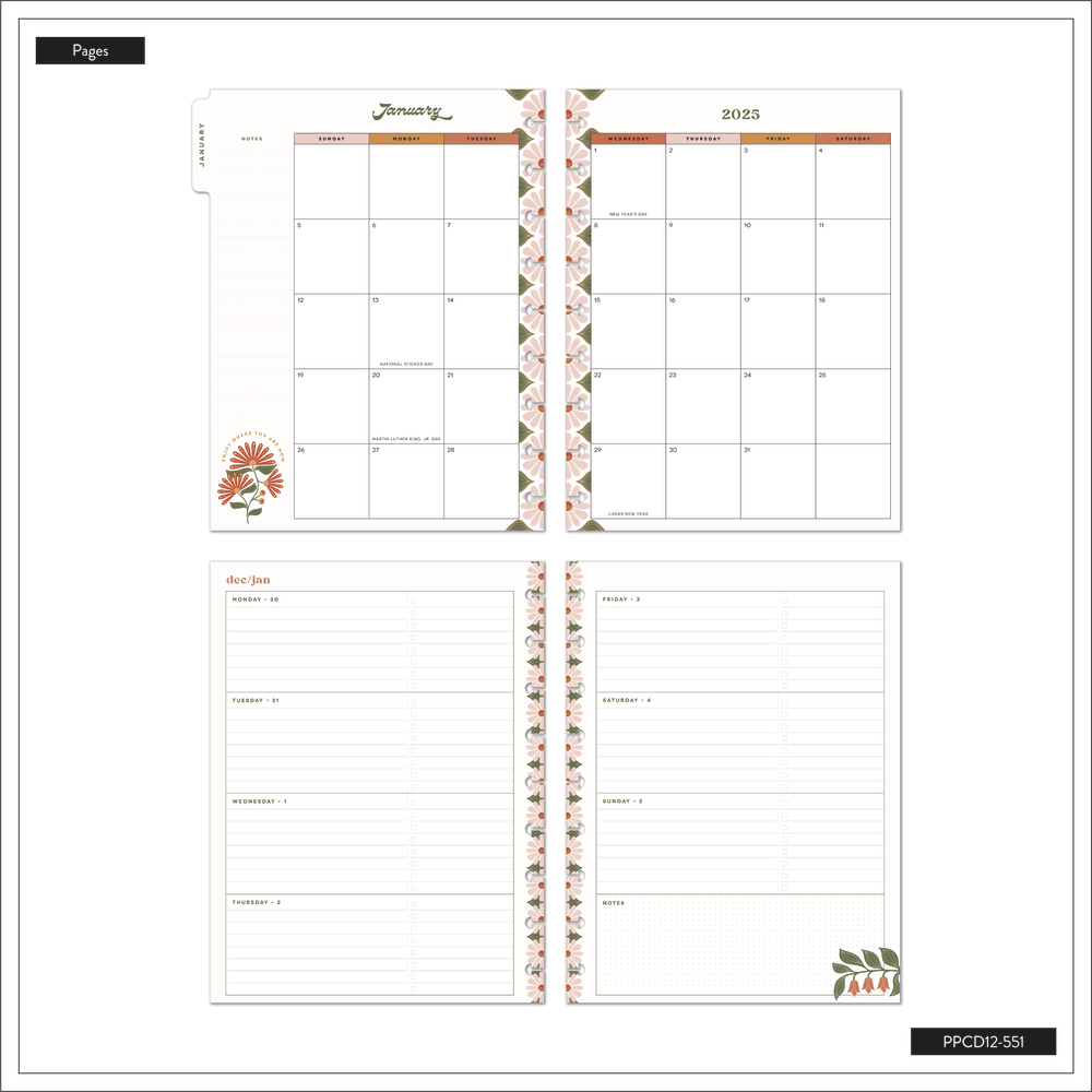 2025 Desert Rose Planner - Classic Horizontal Layout - 12 Months