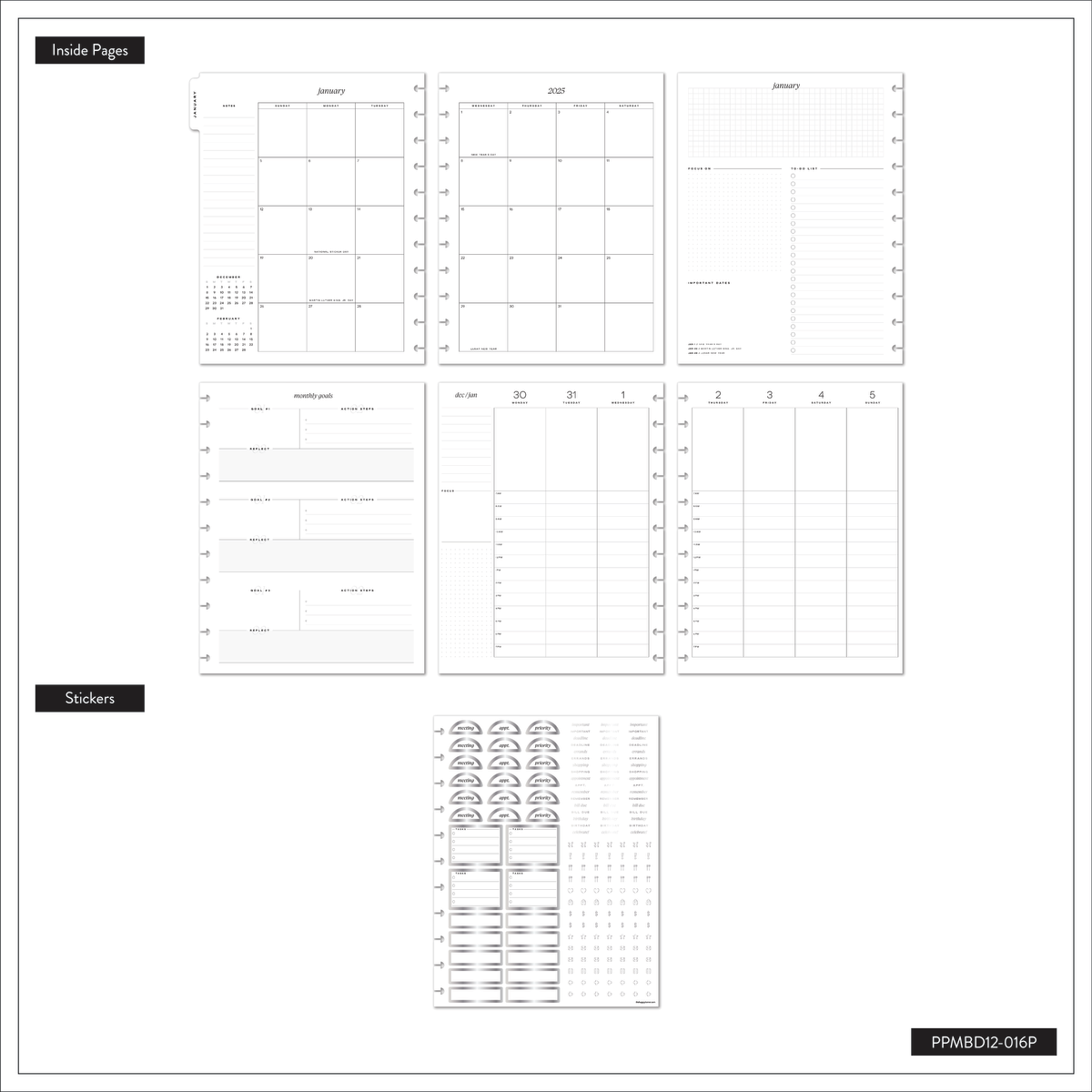 2025 Work + Life Onyx Planner - Big Hourly Layout - 12 Months