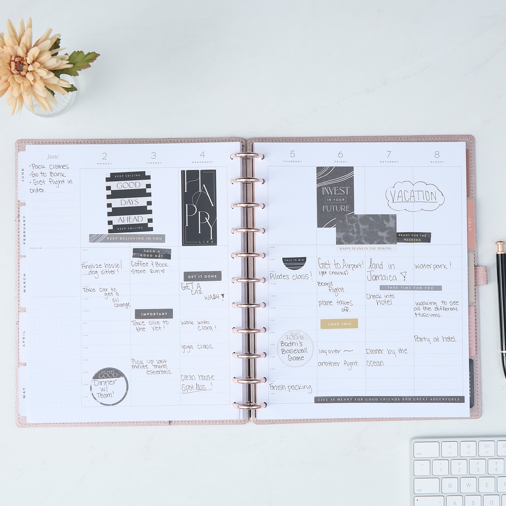 2025 Work + Life Rose Gold Planner - Big Hourly Layout - 12 Months