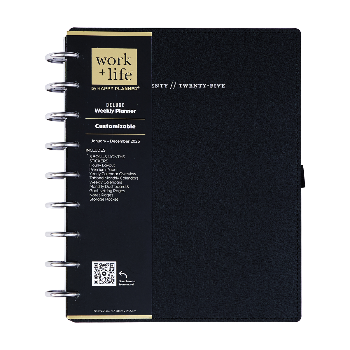 2025 Work + Life Onyx Planner - Classic Hourly Layout - 12 Months