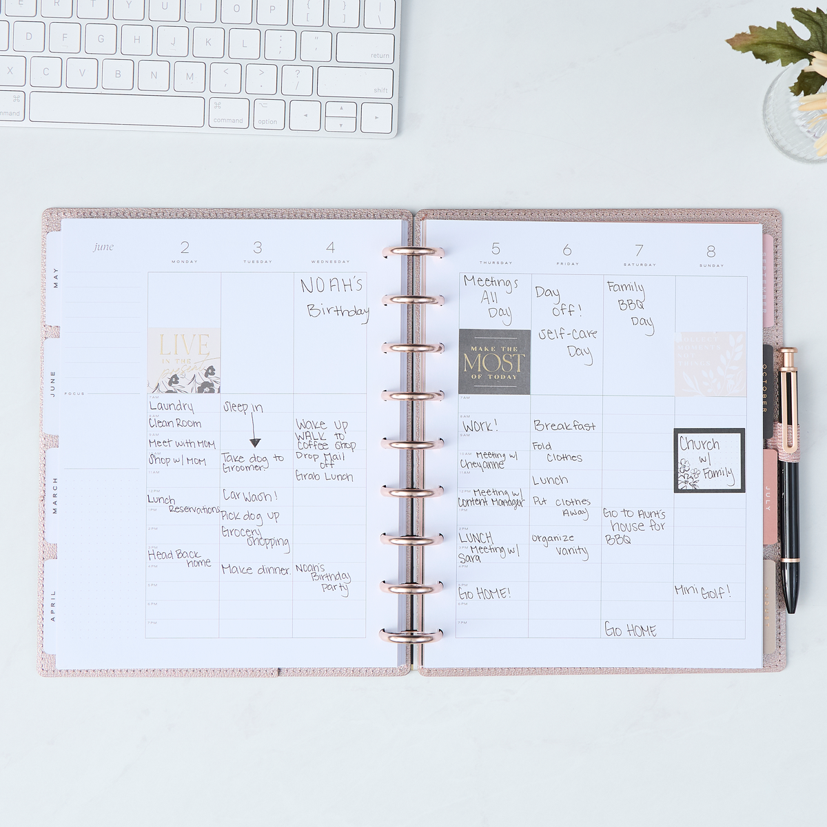 2025 Work + Life Rose Gold Planner - Classic Hourly Layout - 12 Months