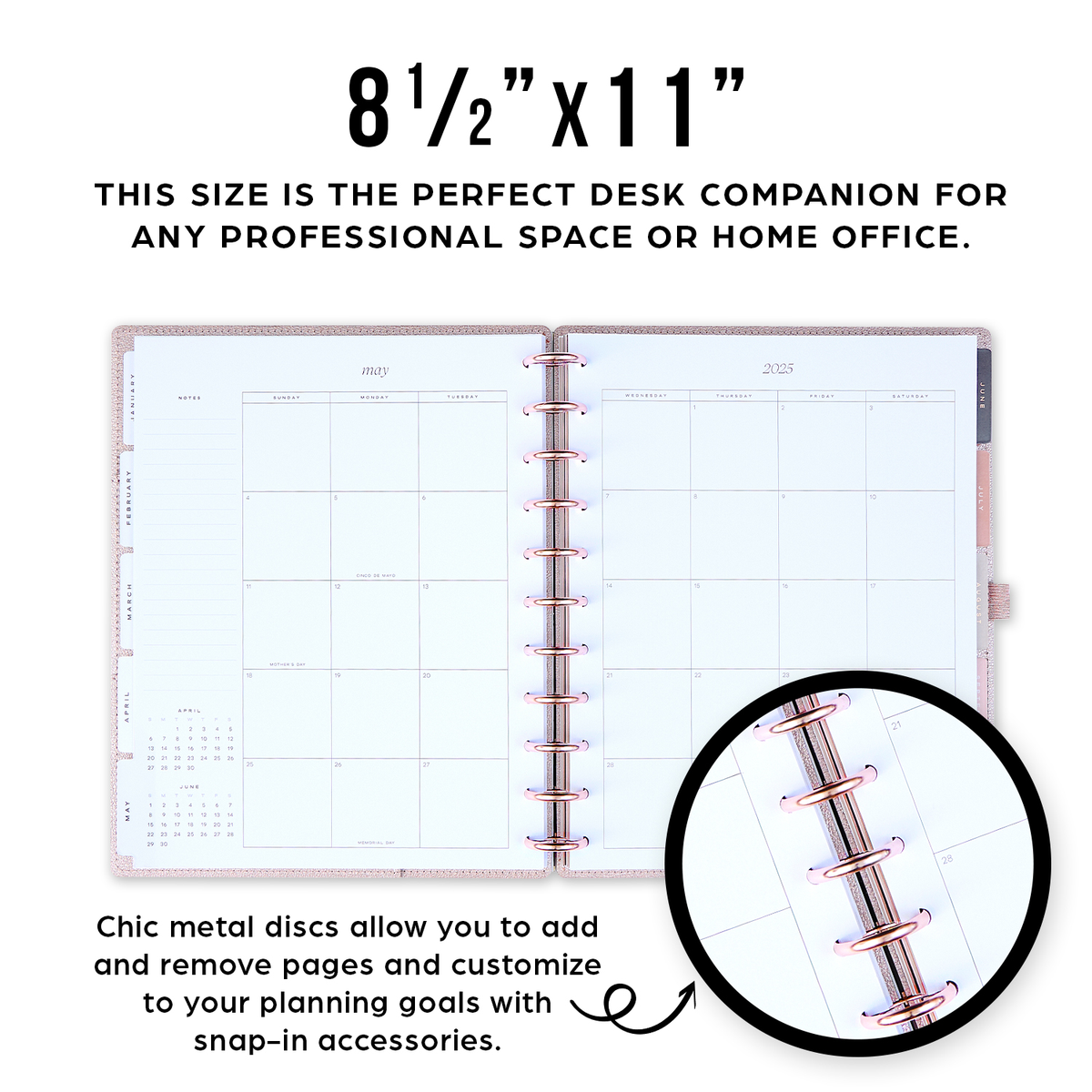 2025 Work + Life Rose Gold Planner - Big Hourly Layout - 12 Months