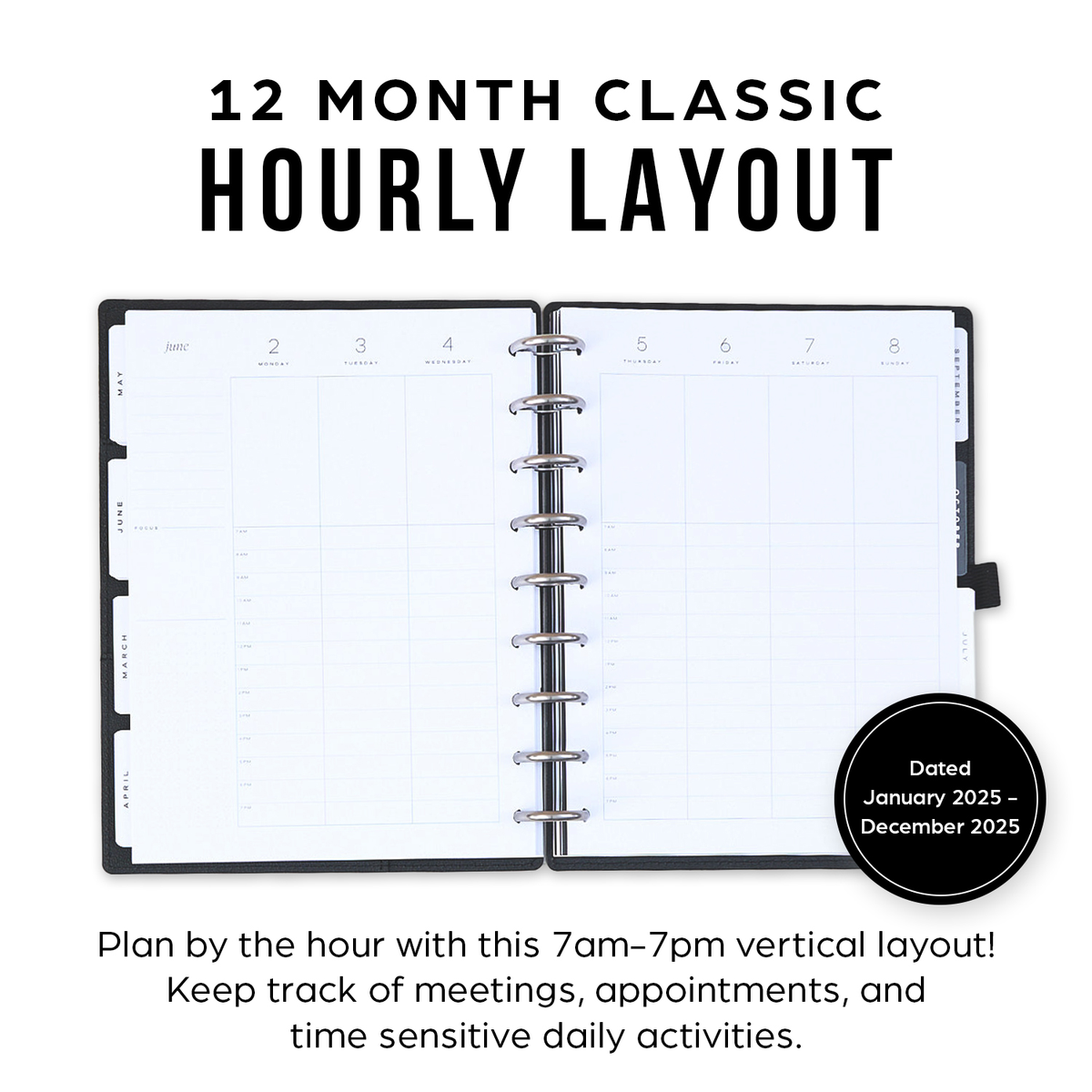 2025 Work + Life Ivory Planner - Classic Hourly Layout - 12 Months