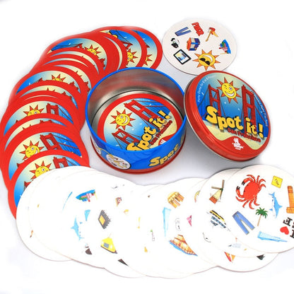 20 Dobble Spot It Toy Iron Box 55 Cards Sport Fun Family Animals Jr Hip Kids Board Game Gift Holidays Camping 123 Tin Can (Copy)