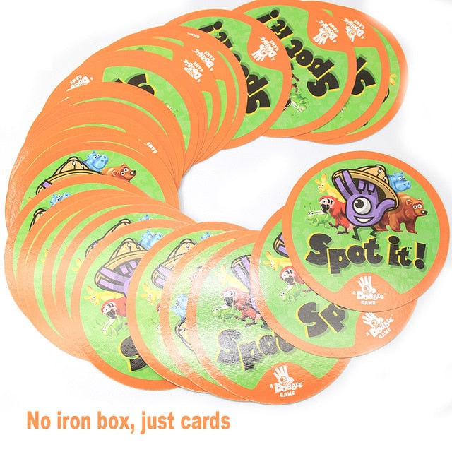 20 Dobble Spot It Toy Iron Box 55 Cards Sport Fun Family Animals Jr Hip Kids Board Game Gift Holidays Camping 123 Tin Can (Copy)