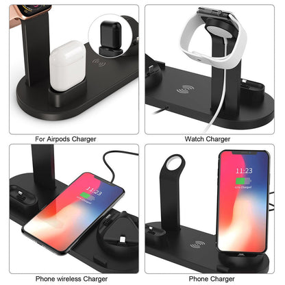 Bezdrôtová nabíjacia dokovacia stanica 4 v 1 pre hodinky Apple Watch iPhone X XS XR MAX 11 Pro 8 Airpods 10 W Qi stojan na rýchlu nabíjačku