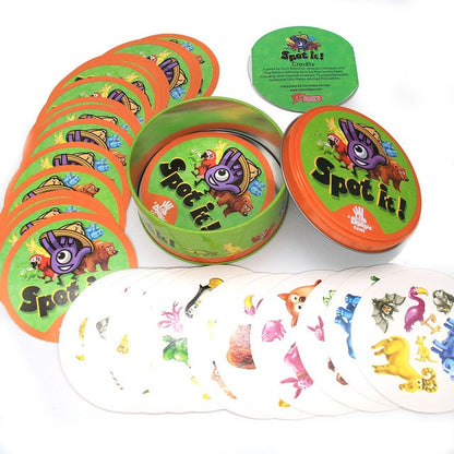 20 Dobble Spot It Toy Iron Box 55 Cards Sport Fun Family Animals Jr Hip Kids Board Game Gift Holidays Camping 123 Tin Can